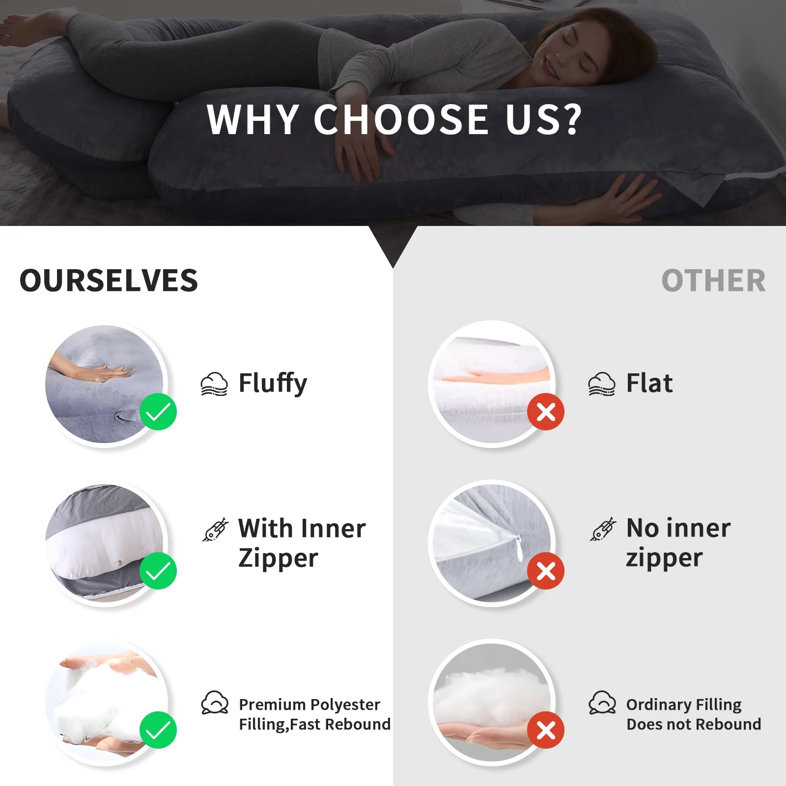Maternity Pillow for Sleep and Nursing Support - Various Shapes