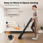 Woman holding a large, space-saving product with dimensions and weight displayed.